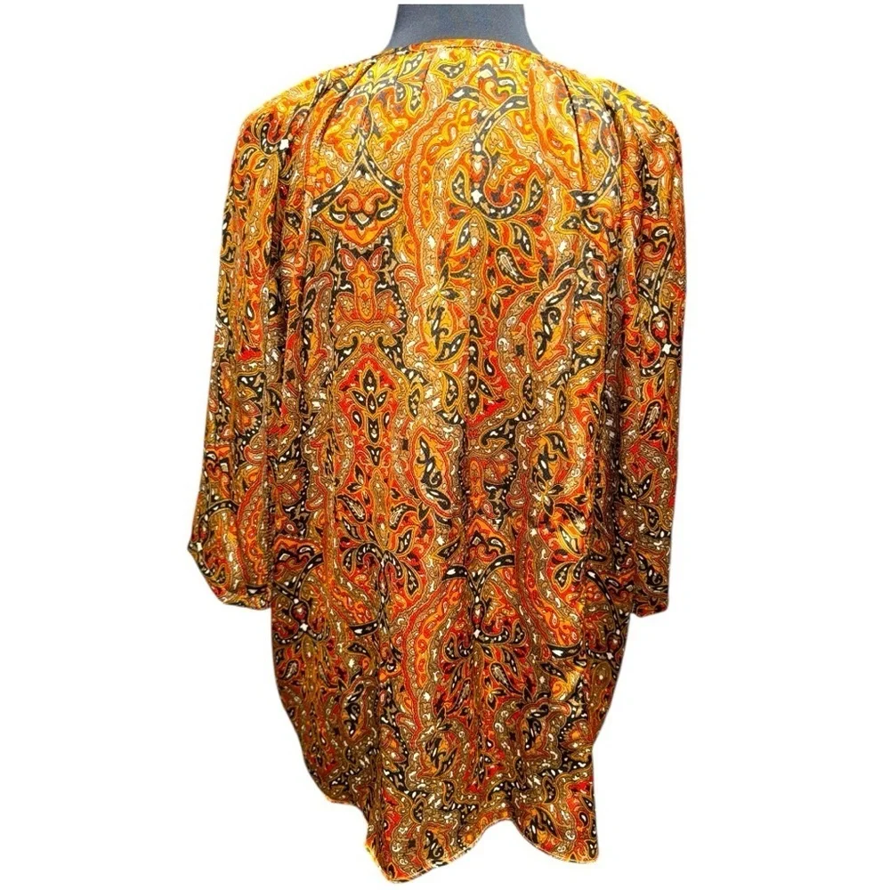 Michael Kors 1X Plus Size Boho Paisley Blouse Three Quarter Sleeve NWOT